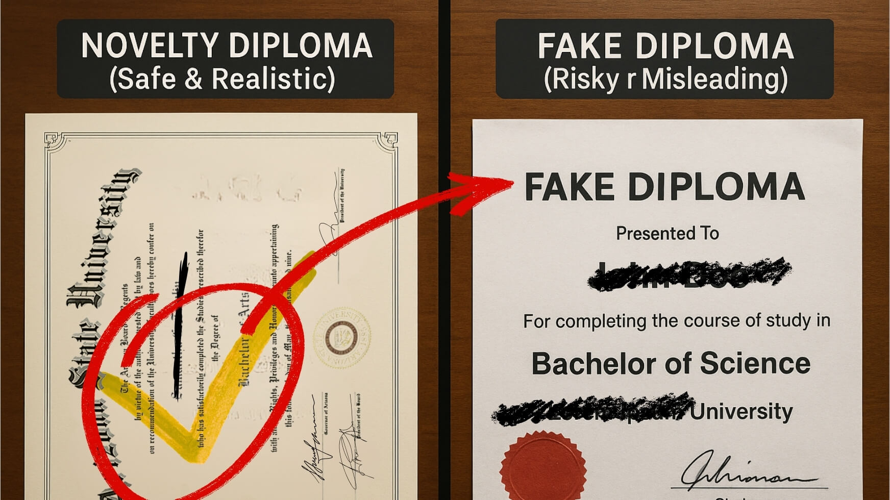 What Is the Difference Between a Novelty and a Fake Diploma? 1 novelty vs fake diploma comparison