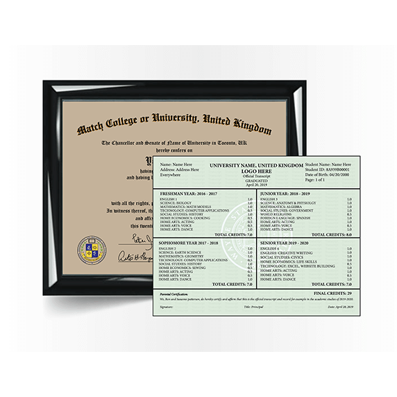 UK College Diplomas and Transcripts 1 College University Diploma Match with Transcript, United Kingdom
