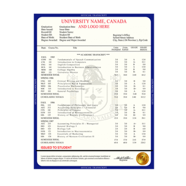 Replacement Transcripts 3 College University Transcript, Canada