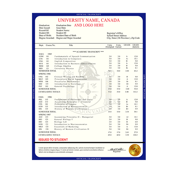 College University Transcript, Canada