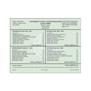 College University Transcript, United Kingdom