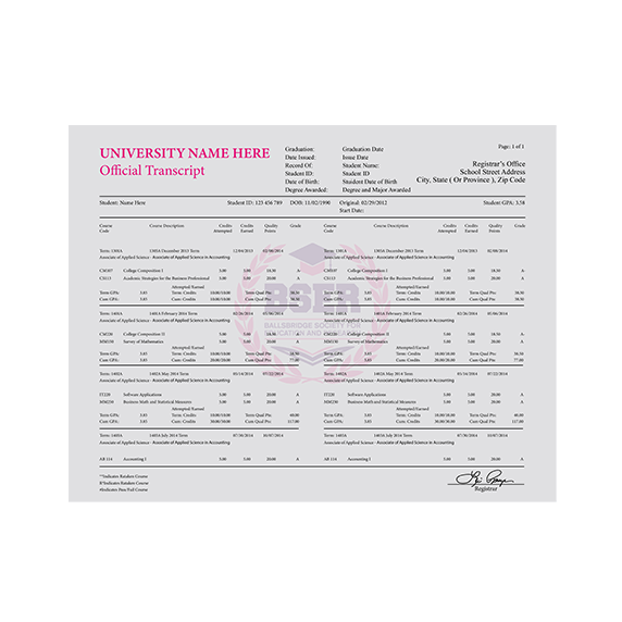 Replacement Doctorate Transcript