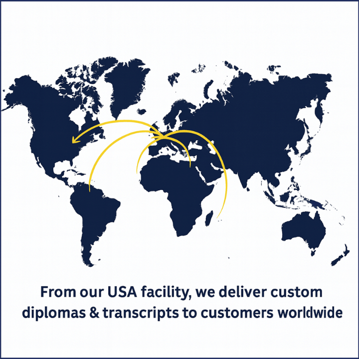 Map showing how Quick Diplomas ships from the USA to customers around the world
